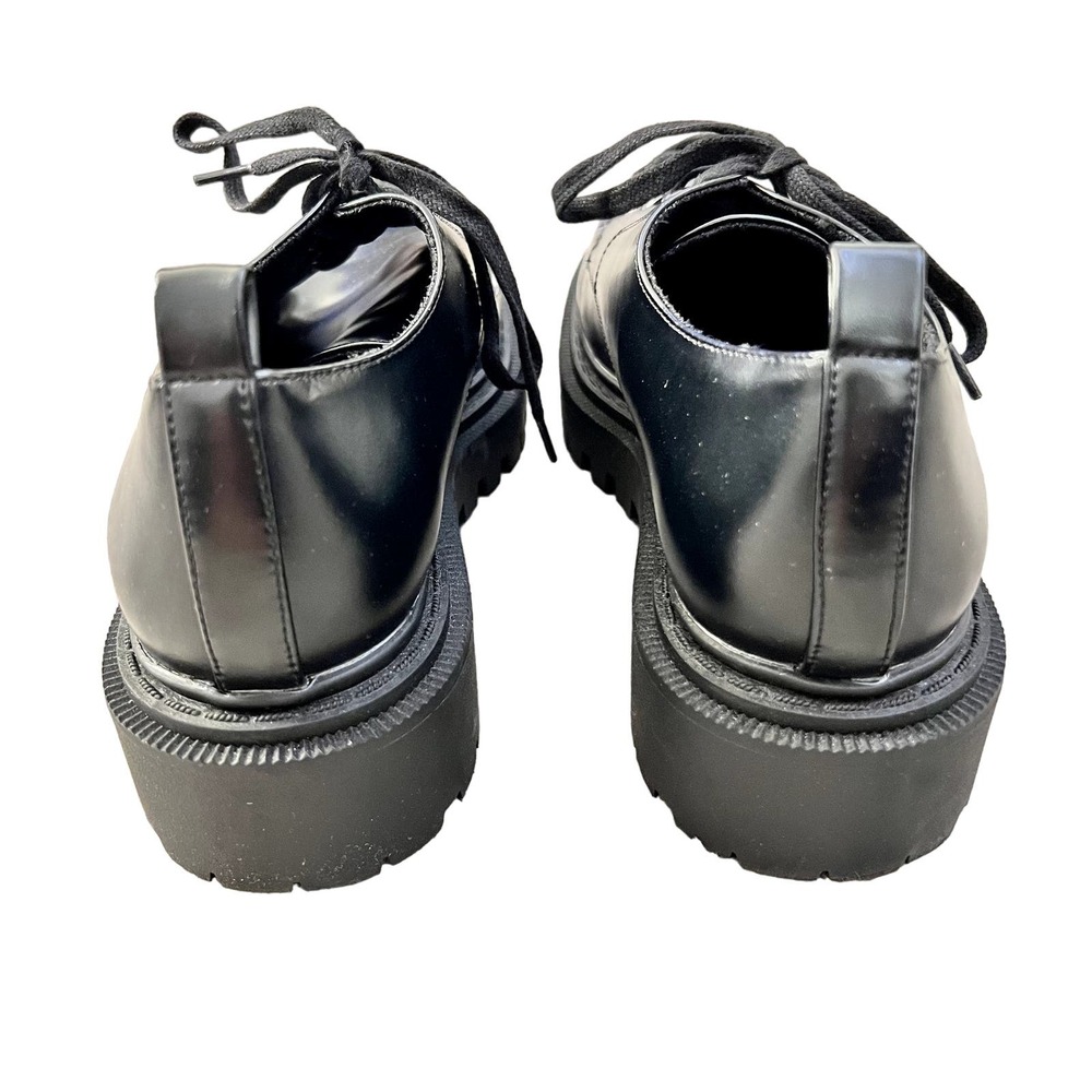 MONKI Women's size 8.5 Black Vegan Leather Chukka Chunky Lace Up Loafers Preppy - Picture 3 of 8